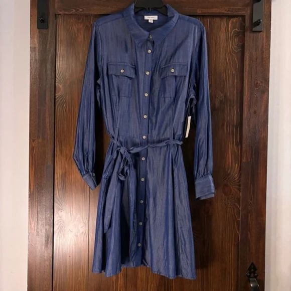 On 34th Plus Size Chambray Long-Sleeve Belted Shirtdress NWT - Picture 5 of 7
